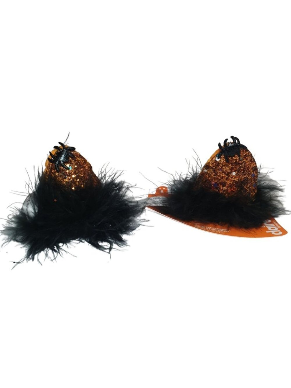 Halloween Cake Glitter Cat Ears Hair Clips Black Spider Detail Faux Fur NEW!